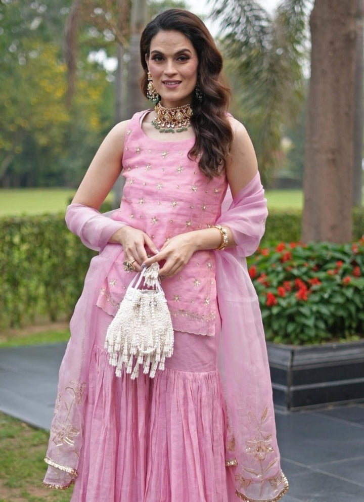 Ivory Suede Pearl Embellished Potli House of Kosha - Fabilicious Fashion