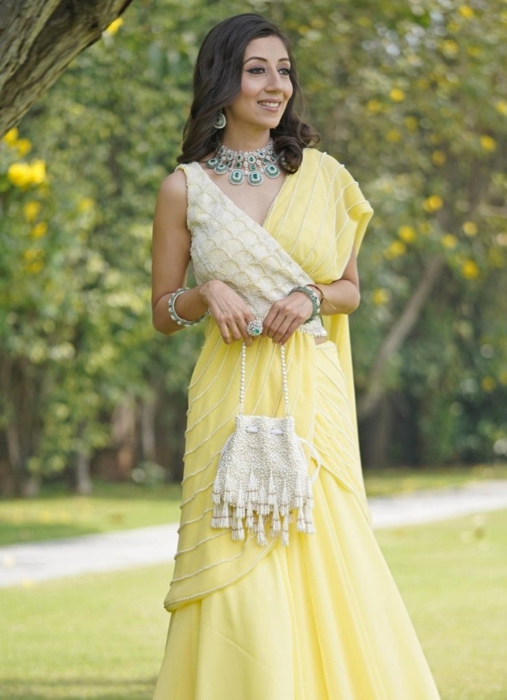 Ivory Suede Pearl Embellished Potli House of Kosha - Fabilicious Fashion