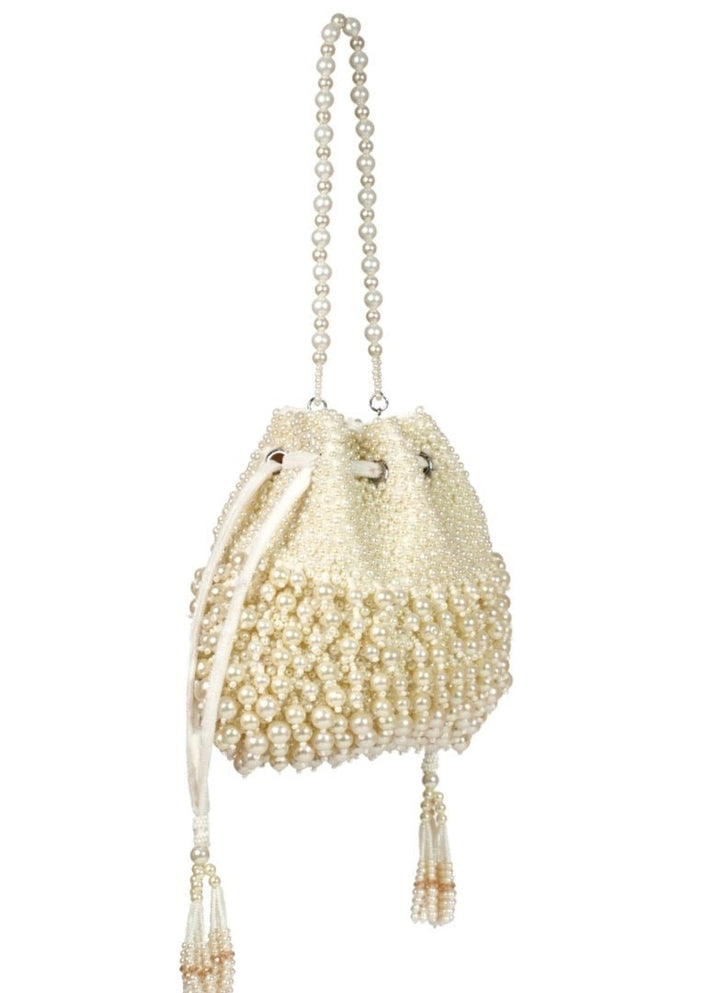 Ivory Suede Pearl Embellished Potli House of Kosha - Fabilicious Fashion