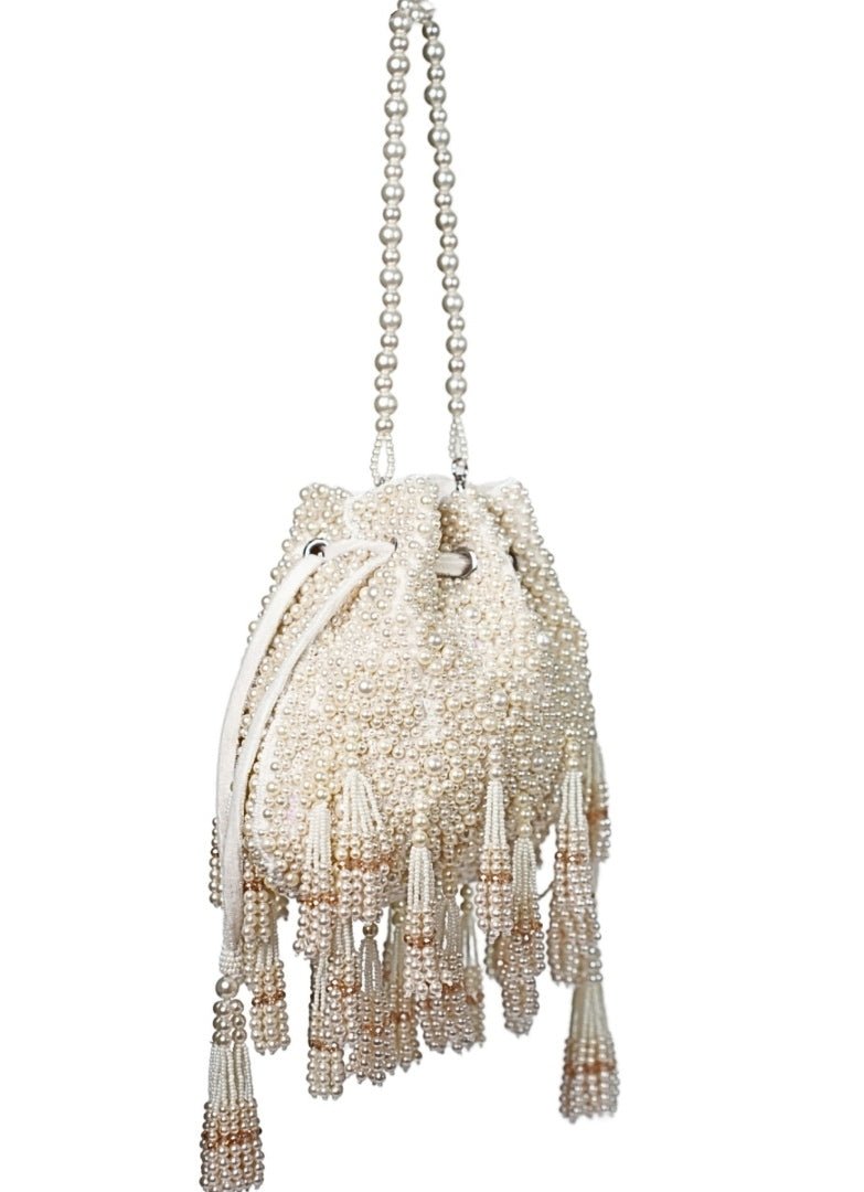 Ivory Suede Pearl Embellished Potli House of Kosha - Fabilicious Fashion