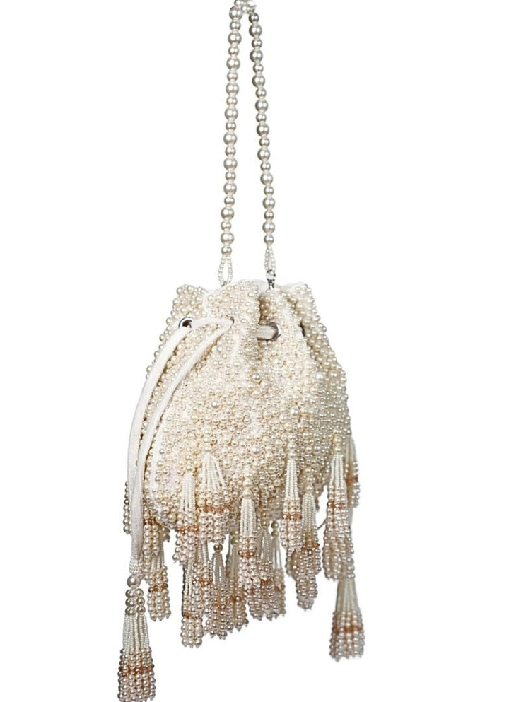 Ivory Suede Pearl Embellished Potli House of Kosha - Fabilicious Fashion