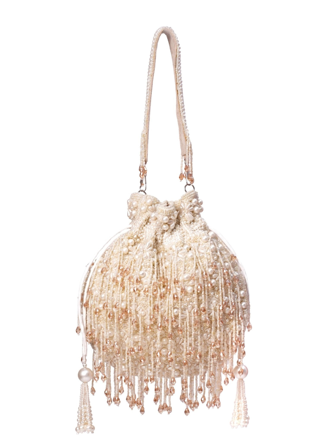 Ivory Suede Pearl Potli With Crystals House of Kosha - Fabilicious Fashion