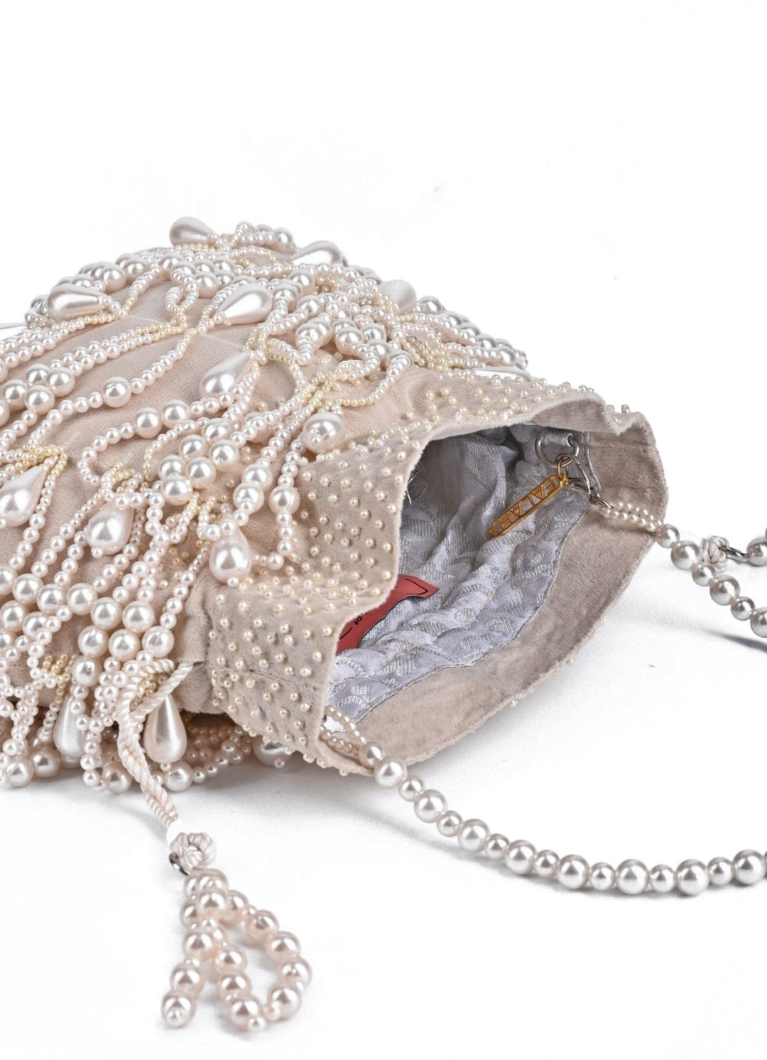 Ivory Suede Pearl Potli House of Kosha - Fabilicious Fashion