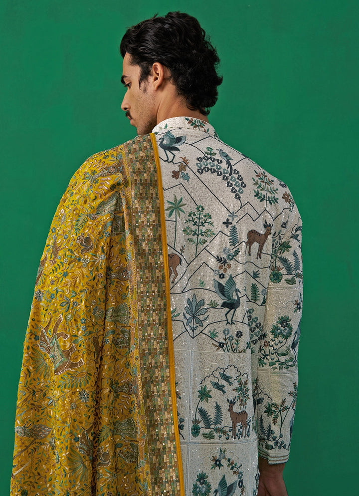 Ivory Swan Embroidered Georgette Kurta Set Kalpraag - Fabilicious Fashion