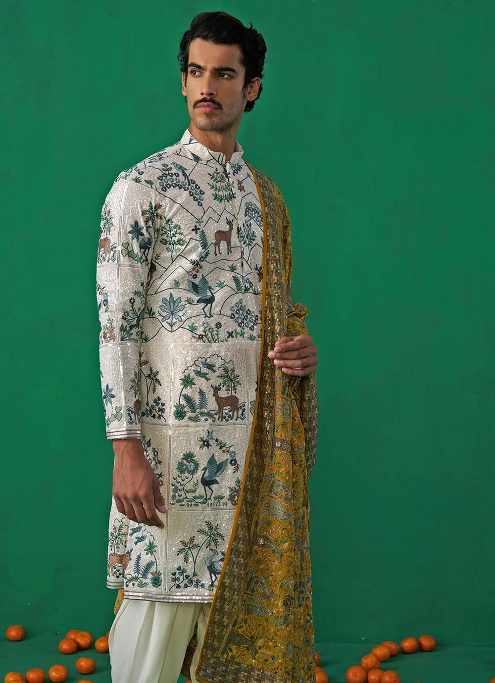 Ivory Swan Embroidered Georgette Kurta Set Kalpraag - Fabilicious Fashion