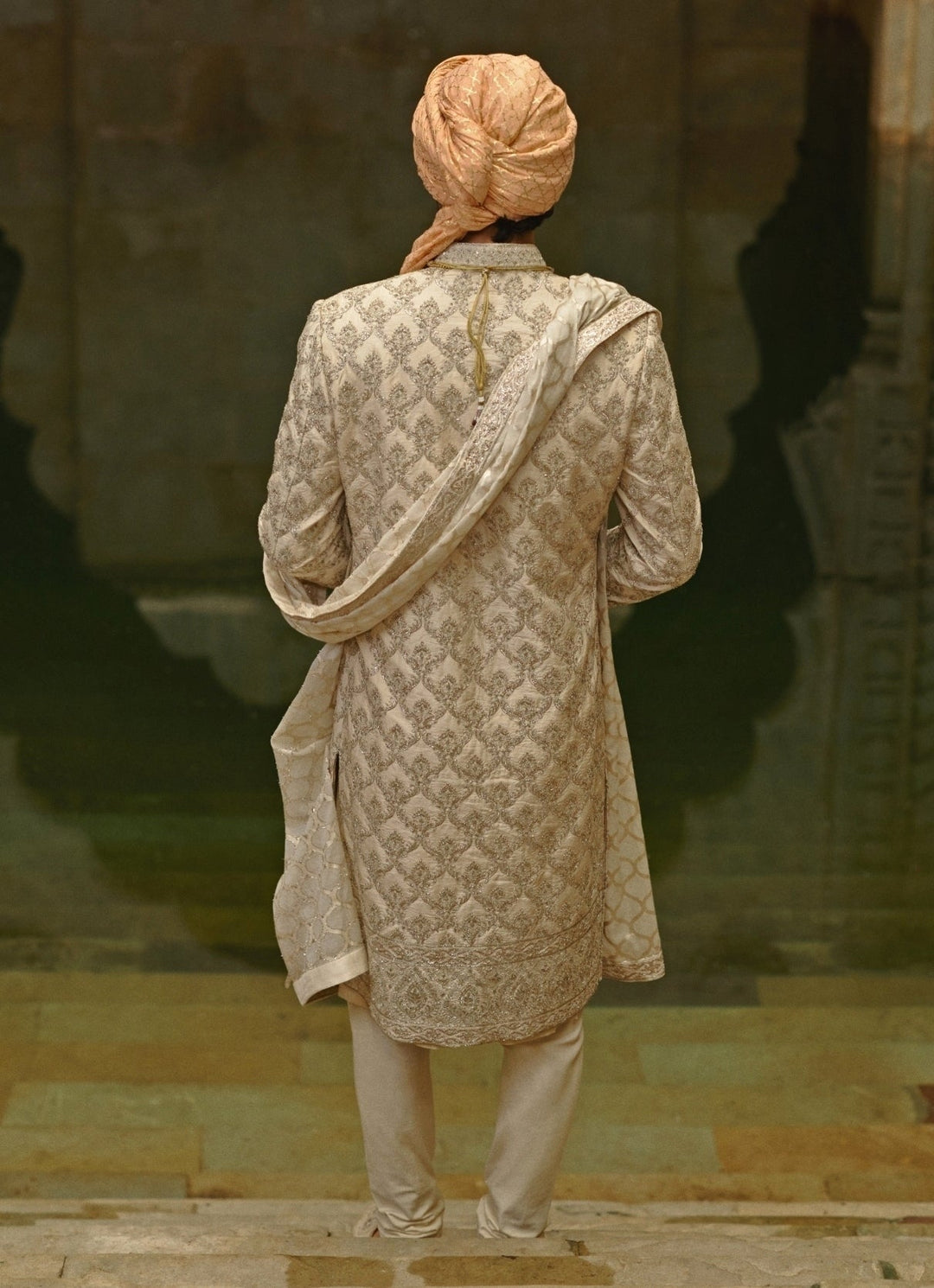 Ivory Tafetta Silk Sherwani Set Nitika Gujral - Men - Fabilicious Fashion