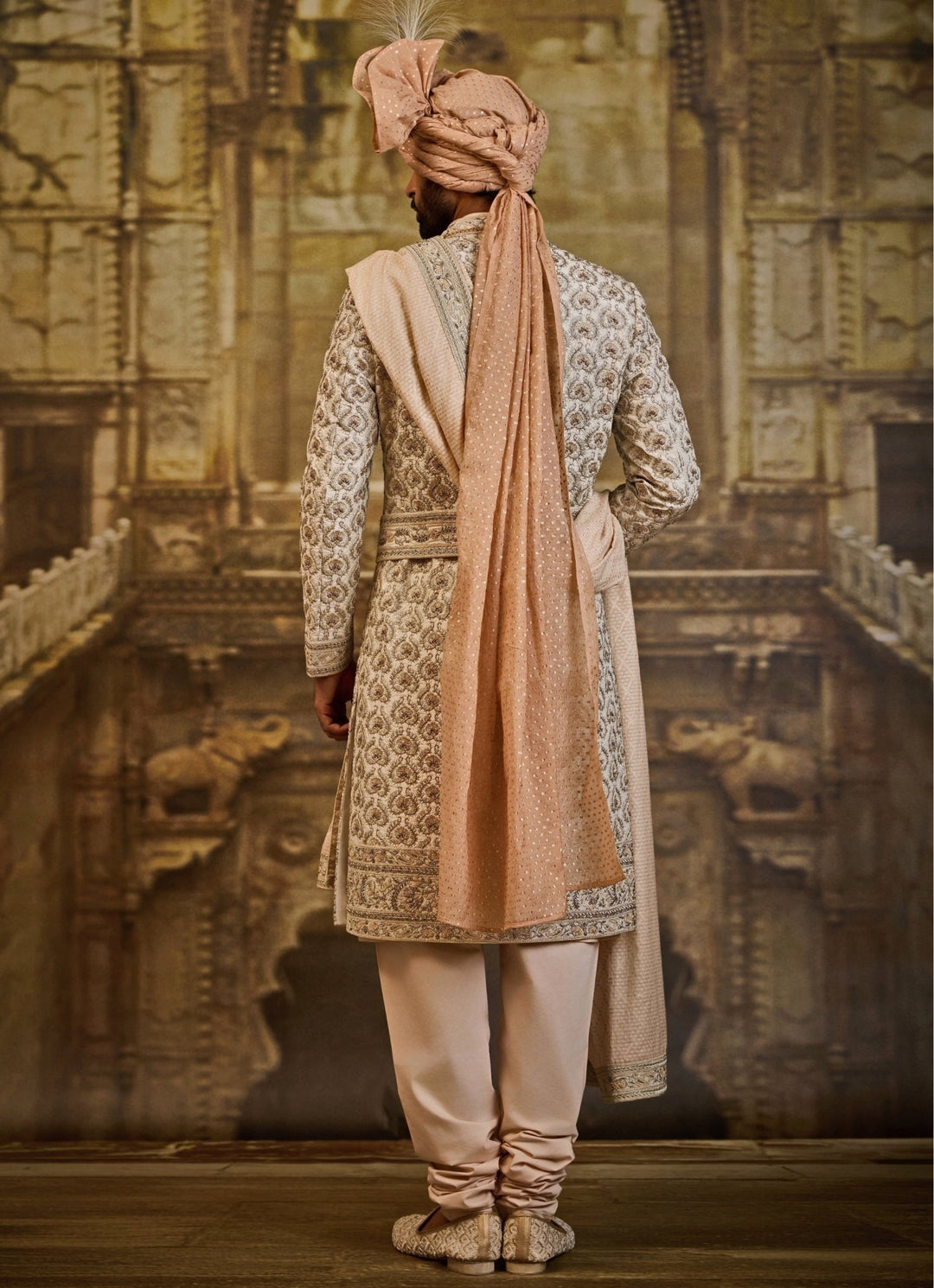 Ivory Taffeta Silk Sherwani Set Nitika Gujral - Men - Fabilicious Fashion