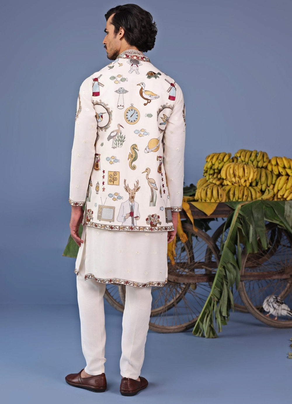 Ivory Thread Embroidered Georgette Kurta Jacket Set Kalpraag - Fabilicious Fashion
