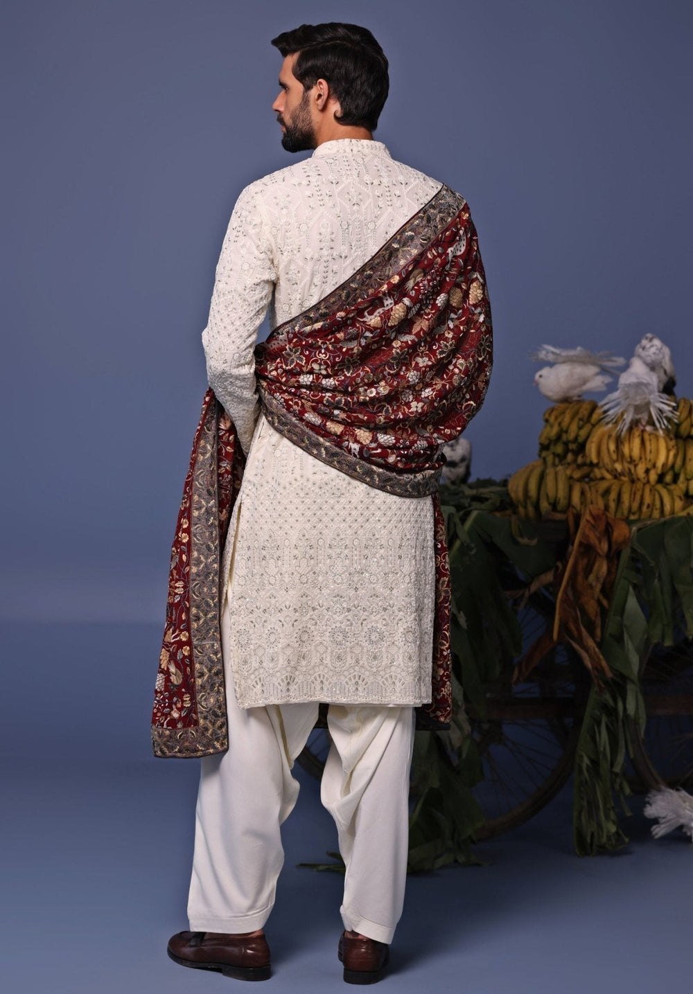 Ivory Thread Embroidered Kurta and Patiala Pant Set Kalpraag - Fabilicious Fashion