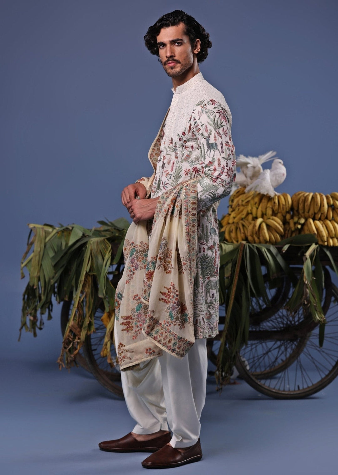 Ivory Thread Embroidered Kurta Patiala Pant Set Kalpraag - Fabilicious Fashion