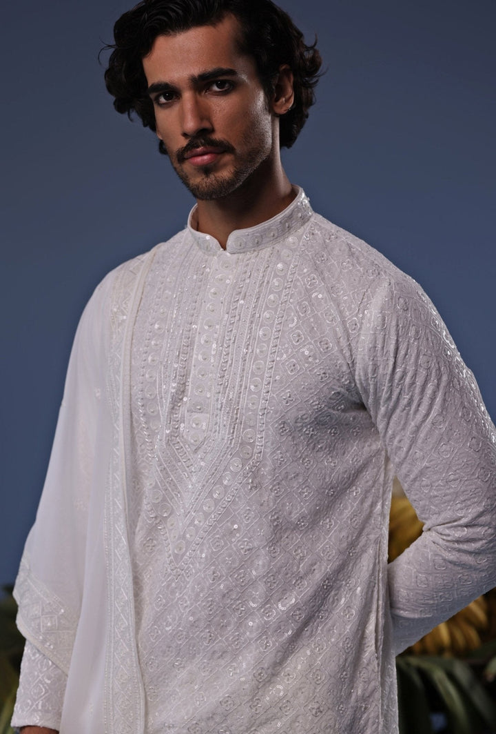 Ivory Thread Embroidered Kurta Patiala Pant Set Kalpraag - Fabilicious Fashion