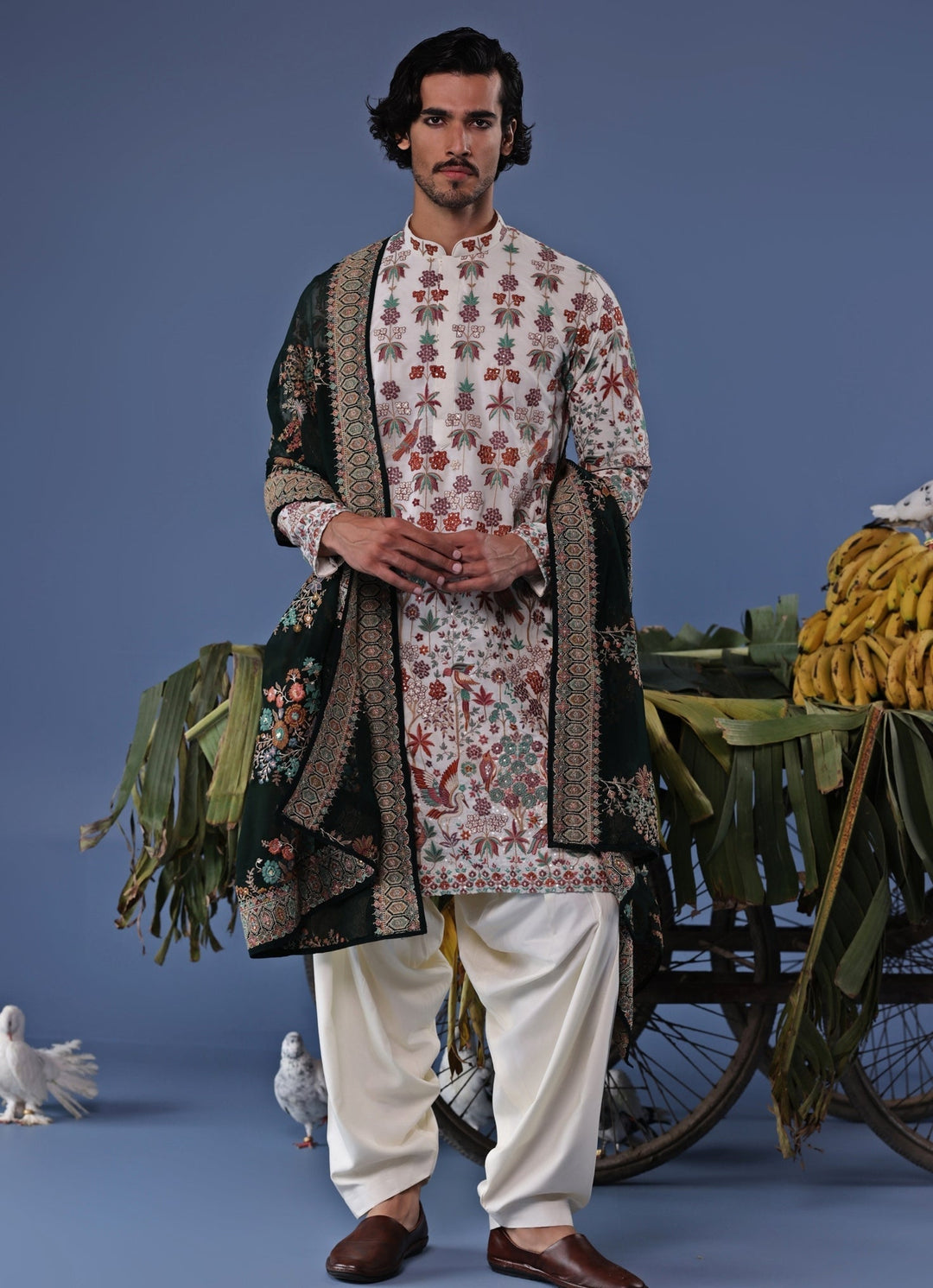 Ivory Thread Embroidered Kurta Patiala Pant Set Kalpraag - Fabilicious Fashion