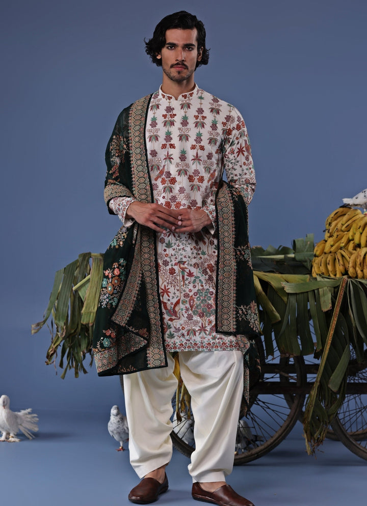 Ivory Thread Embroidered Kurta Patiala Pant Set Kalpraag - Fabilicious Fashion