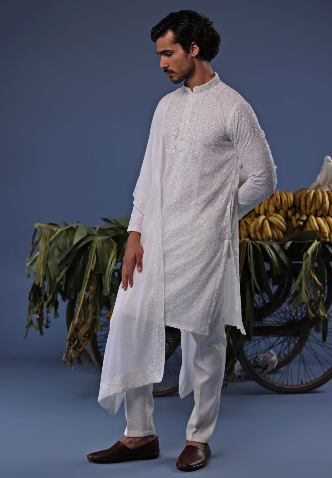 Ivory Thread Embroidered Kurta Patiala Pant Set Kalpraag - Fabilicious Fashion
