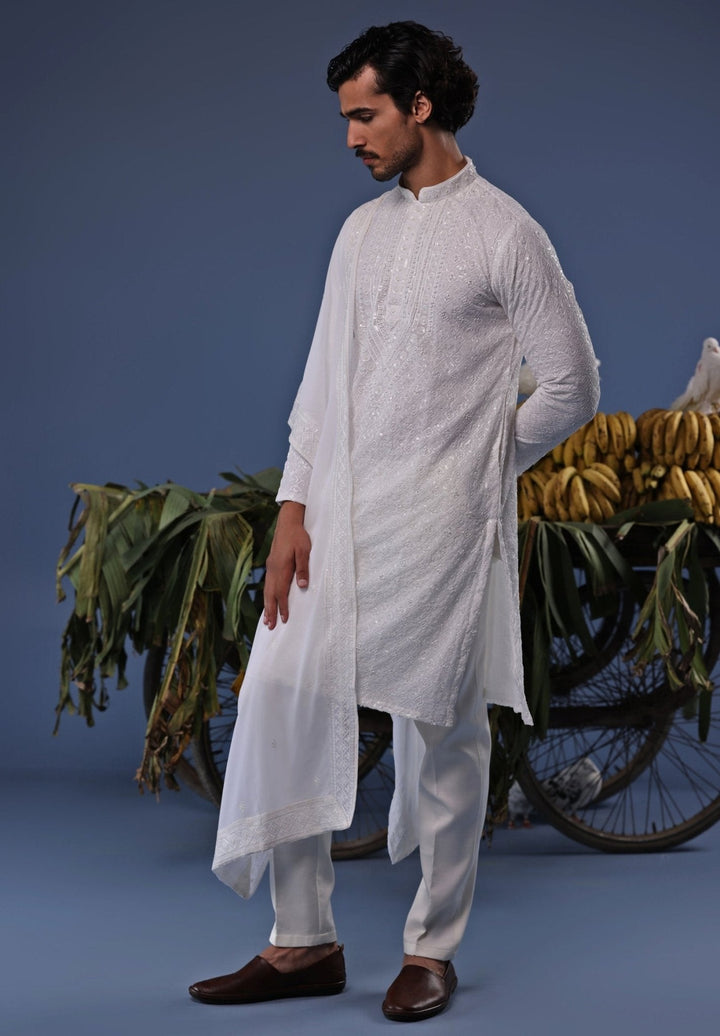 Ivory Thread Embroidered Kurta Patiala Pant Set Kalpraag - Fabilicious Fashion
