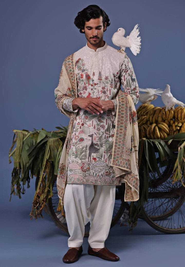 Ivory Thread Embroidered Kurta Patiala Pant Set Kalpraag - Fabilicious Fashion