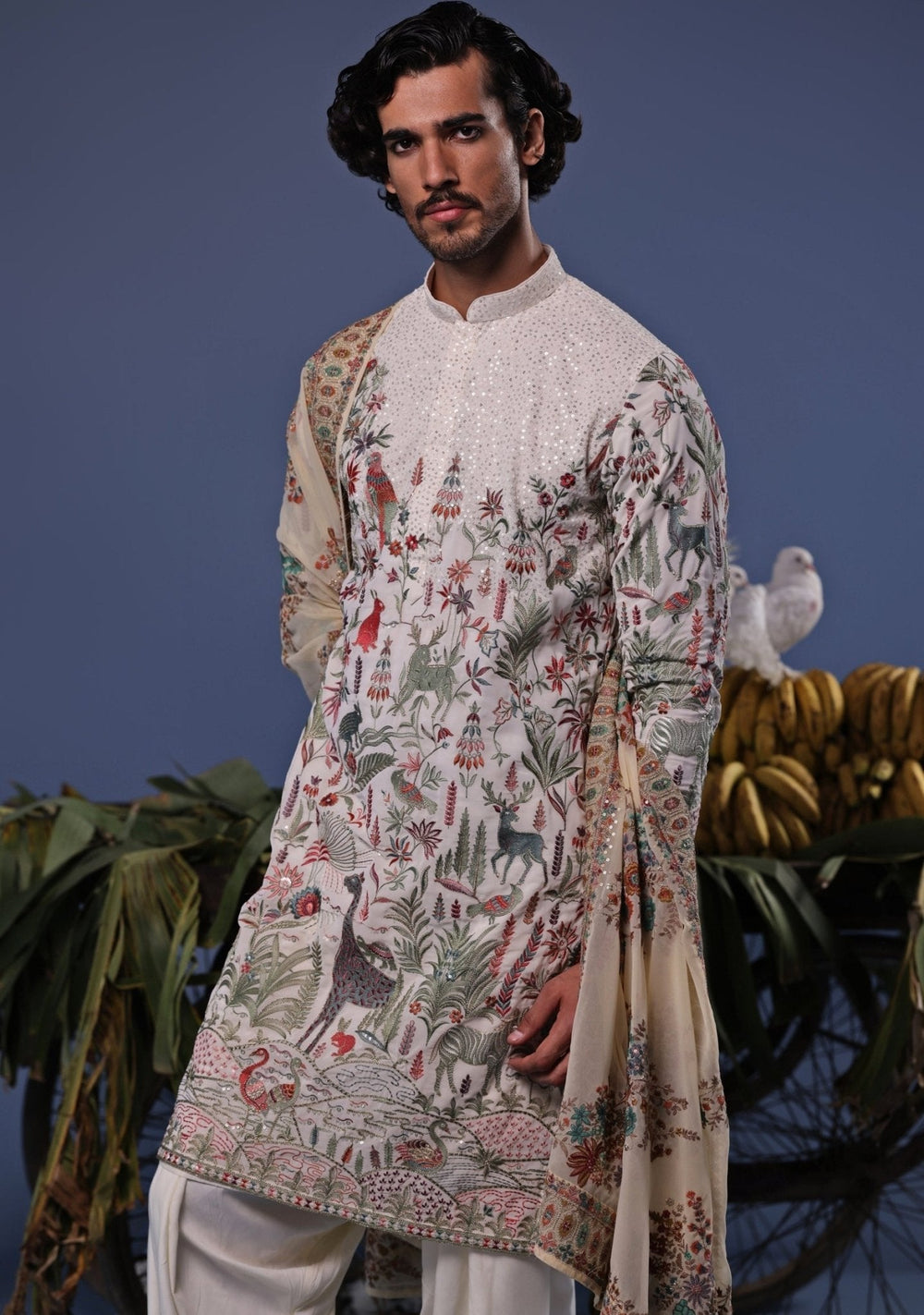 Ivory Thread Embroidered Kurta Patiala Pant Set Kalpraag - Fabilicious Fashion