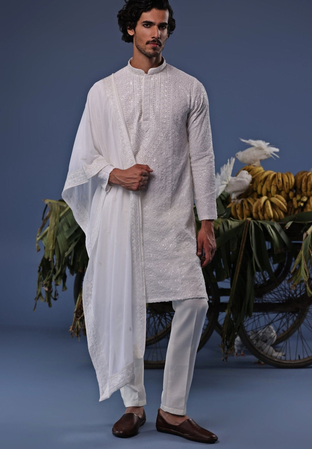 Ivory Thread Embroidered Kurta Patiala Pant Set Kalpraag - Fabilicious Fashion