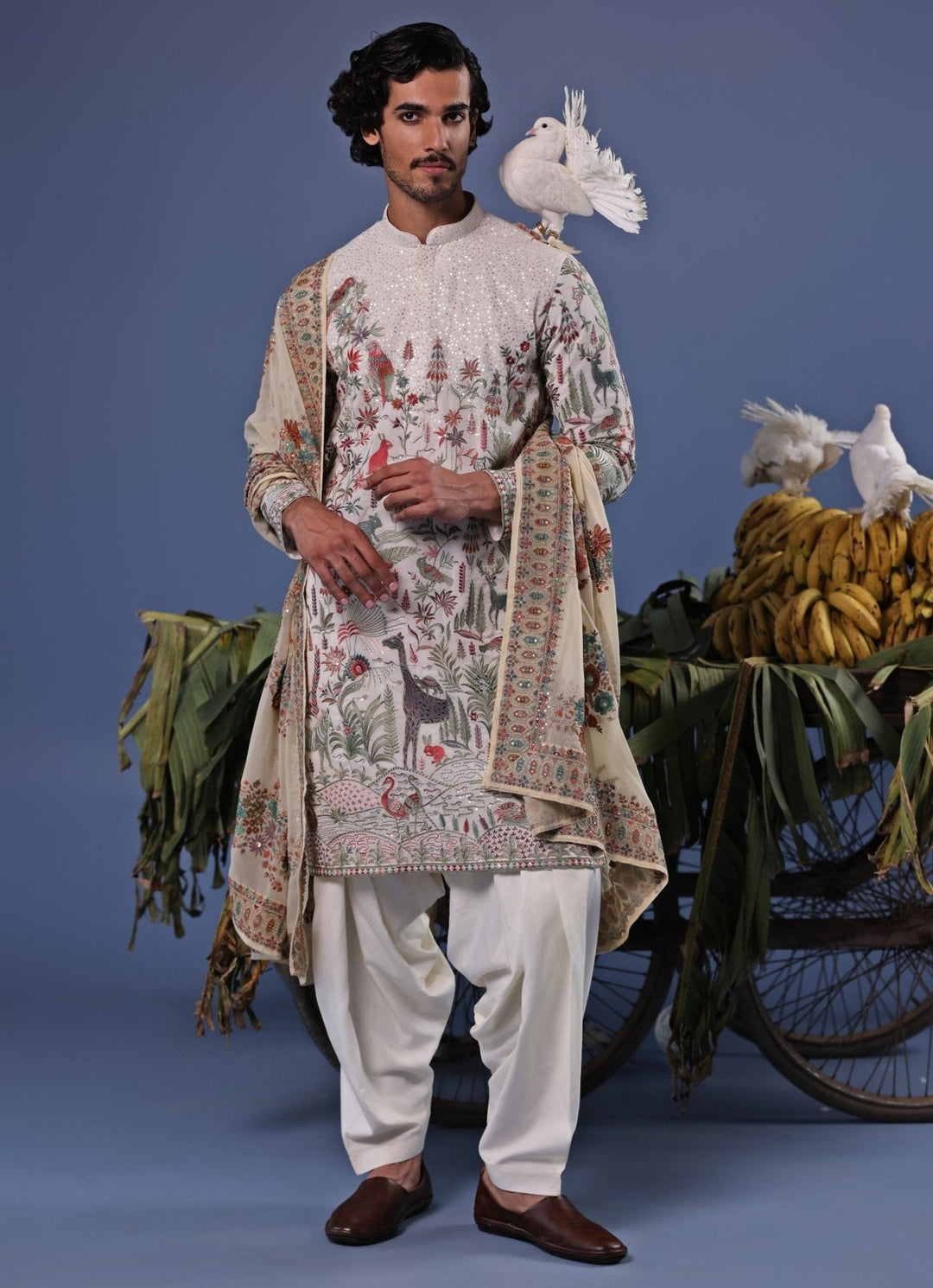 Ivory Thread Embroidered Kurta Patiala Pant Set Kalpraag - Fabilicious Fashion