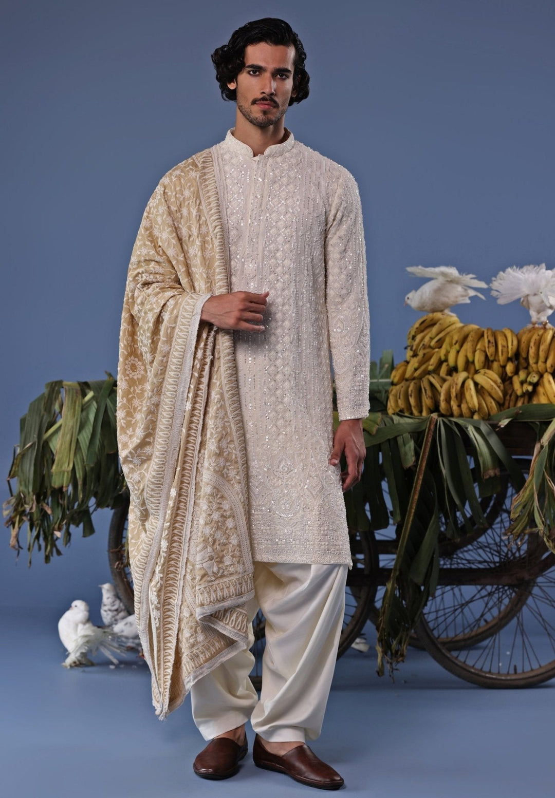 Ivory Thread work Kurta Patiala Pant Set Kalpraag - Fabilicious Fashion