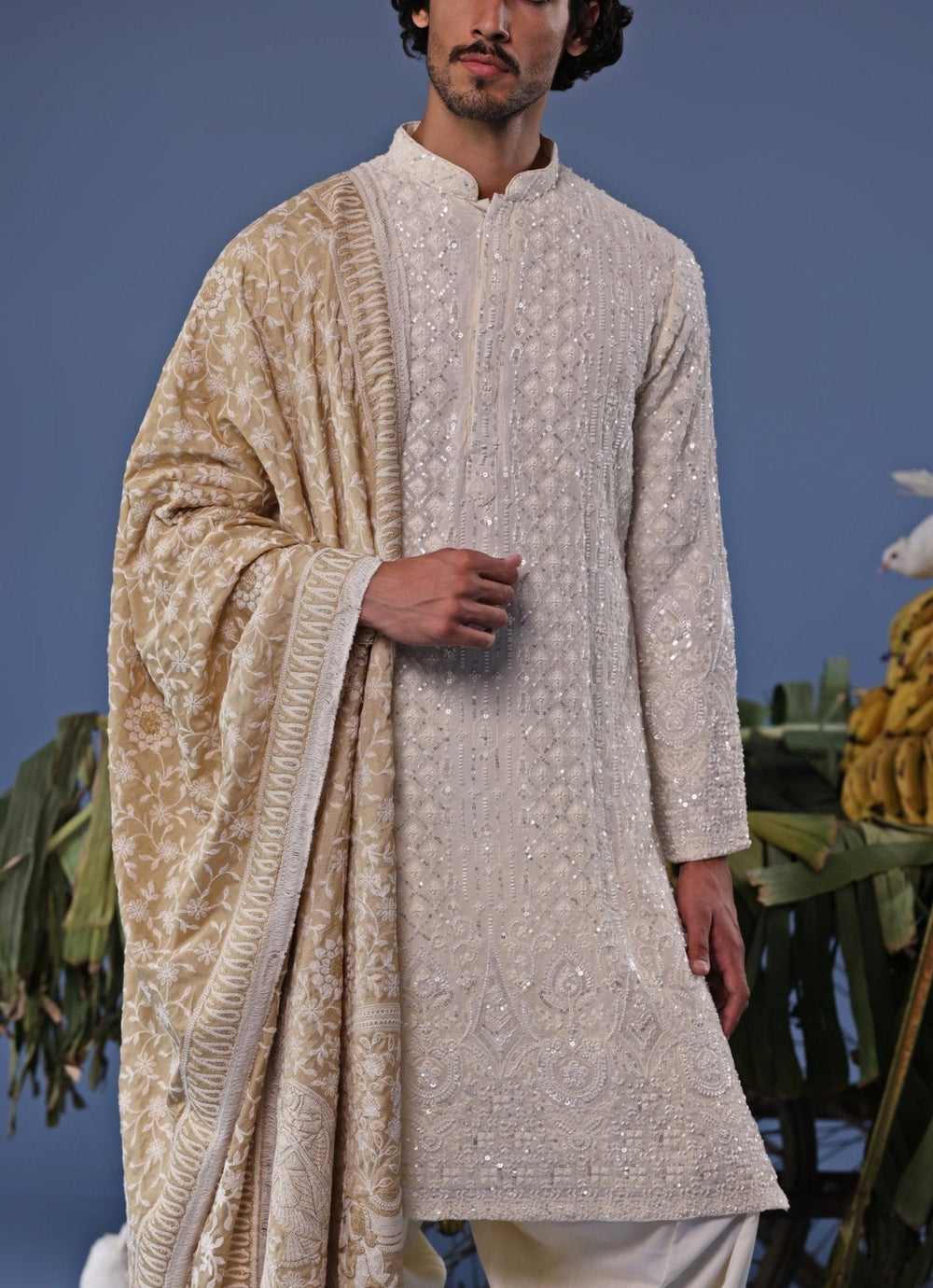Ivory Thread work Kurta Patiala Pant Set Kalpraag - Fabilicious Fashion