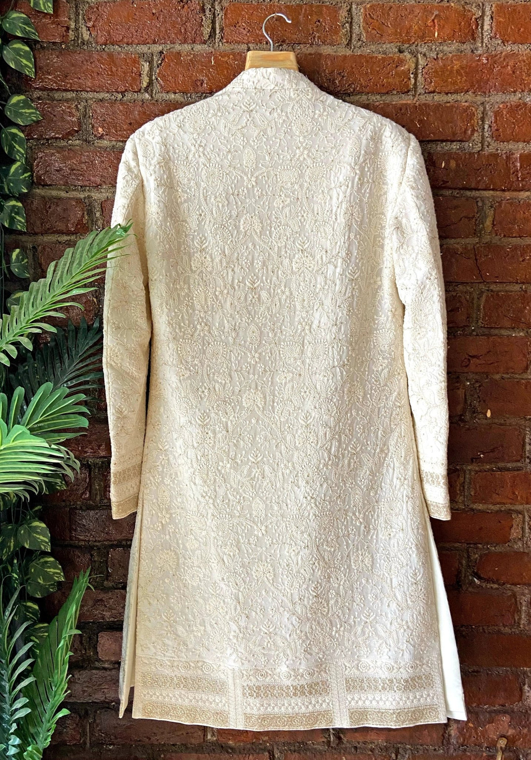 Ivory Thread Work Silk Sherwani Jacket Set Priti Sahni - Men - Fabilicious Fashion