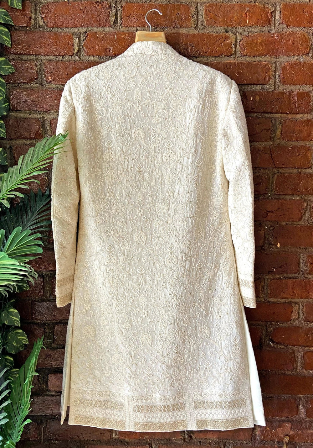 Ivory Thread Work Silk Sherwani Jacket Set Priti Sahni - Men - Fabilicious Fashion