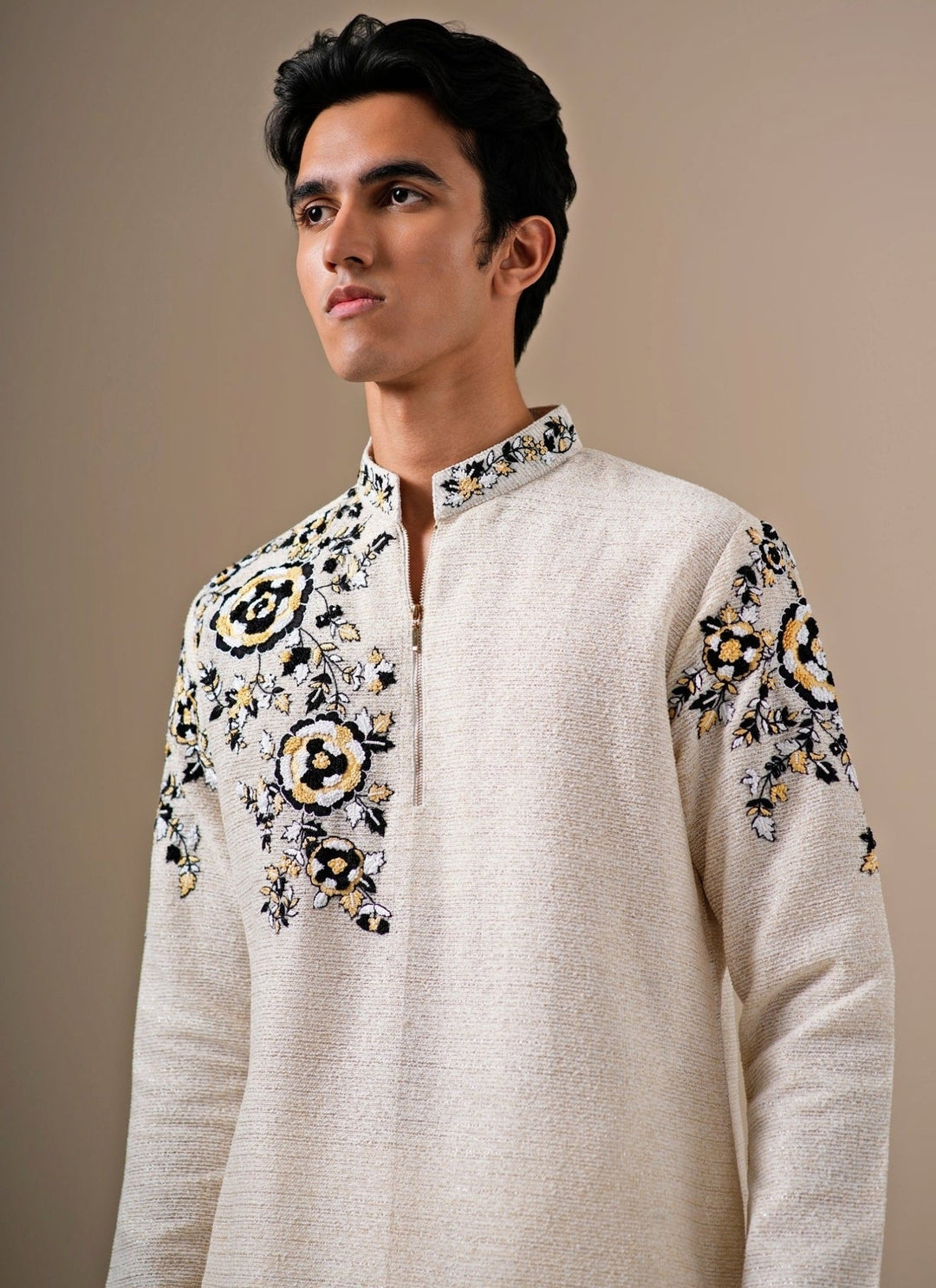 Darzi House Ivory Threadwork Cotton Jute Kurta SeFabilicious Fashion