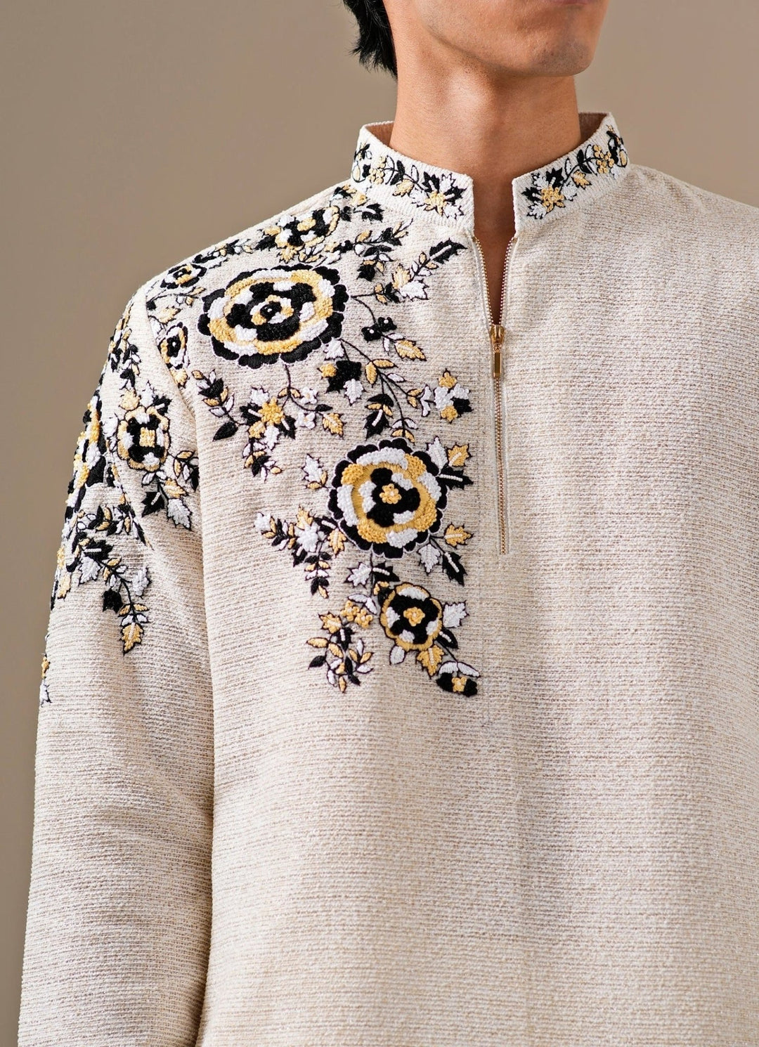 Darzi House Ivory Threadwork Cotton Jute Kurta SeFabilicious Fashion