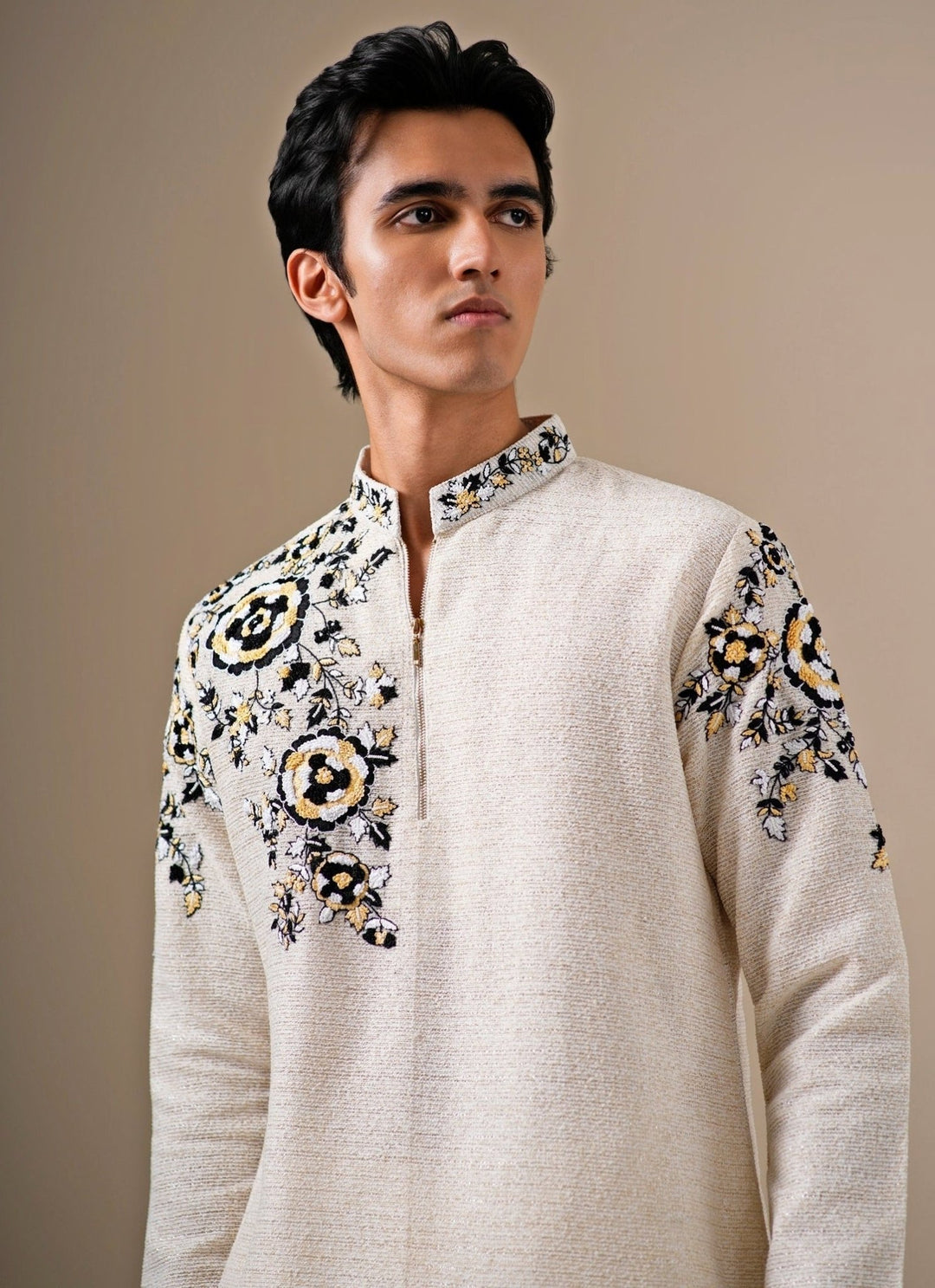 Darzi House Ivory Threadwork Cotton Jute Kurta SeFabilicious Fashion