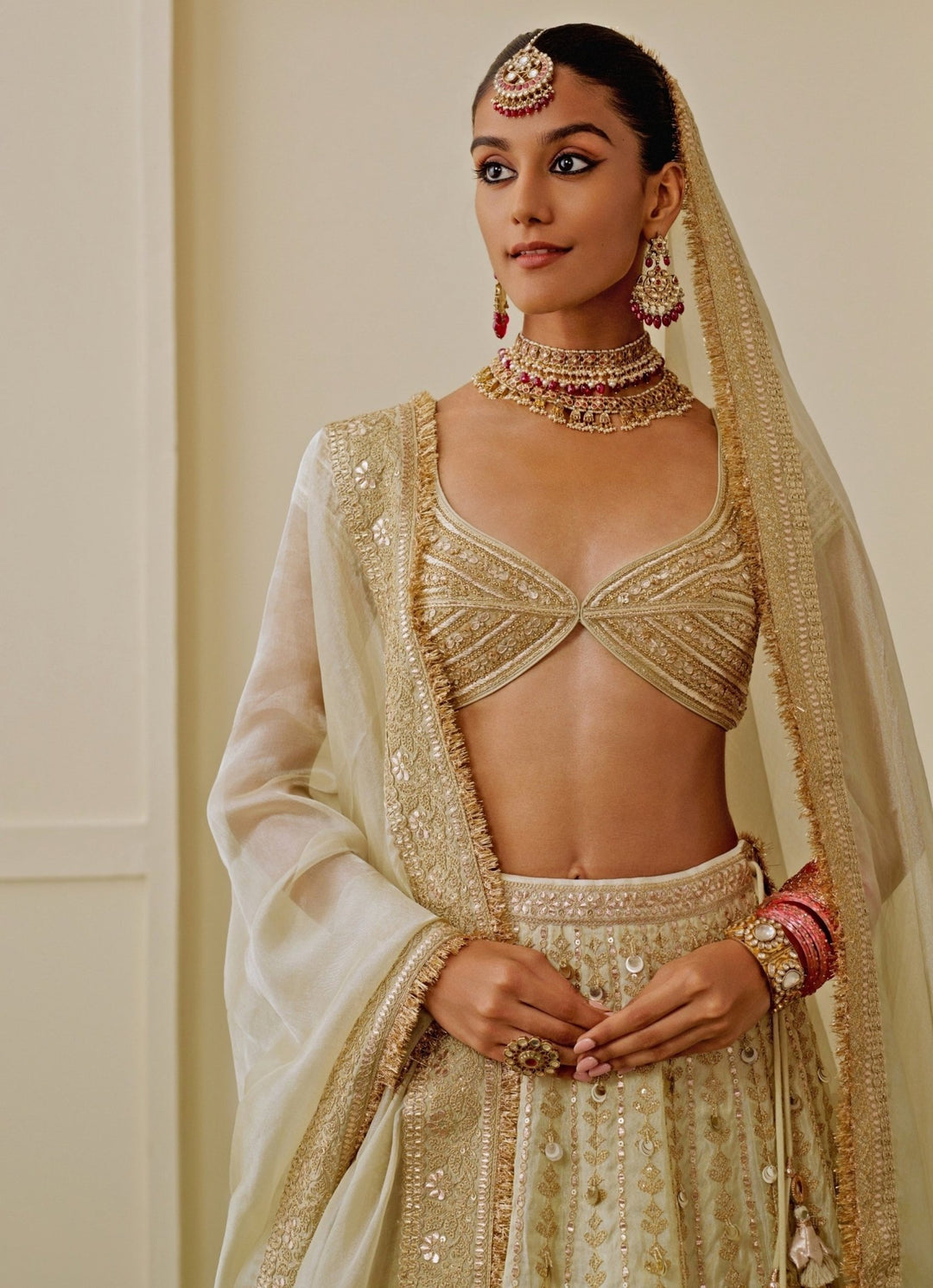 Gopi Vaid Ivory Tissue Bridal Lehenga SetFabilicious Fashion