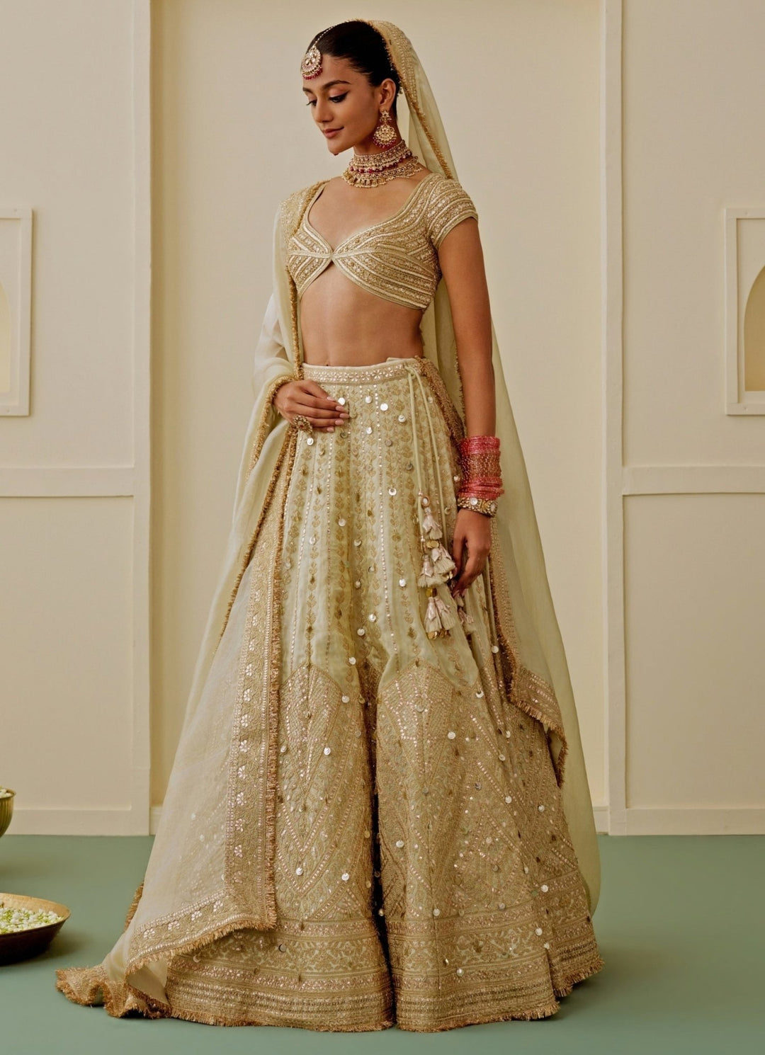 Gopi Vaid Ivory Tissue Bridal Lehenga SetFabilicious Fashion