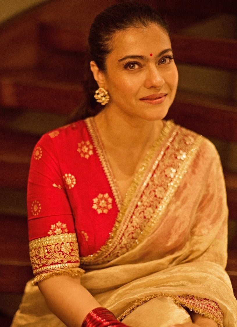 Gopi Vaid Ivory Tissue Organza Saree Set With Red BlouseFabilicious Fashion