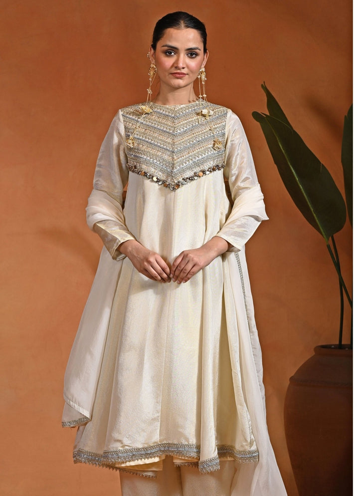 Rishi and Vibhuti Ivory Tissue Silk Anarkali SetFabilicious Fashion