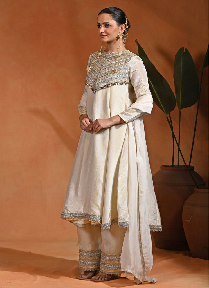 Rishi and Vibhuti Ivory Tissue Silk Anarkali SetFabilicious Fashion