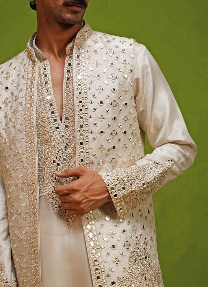 Kalpraag Ivory Tissue Silk Nehru Jacket SetFabilicious Fashion