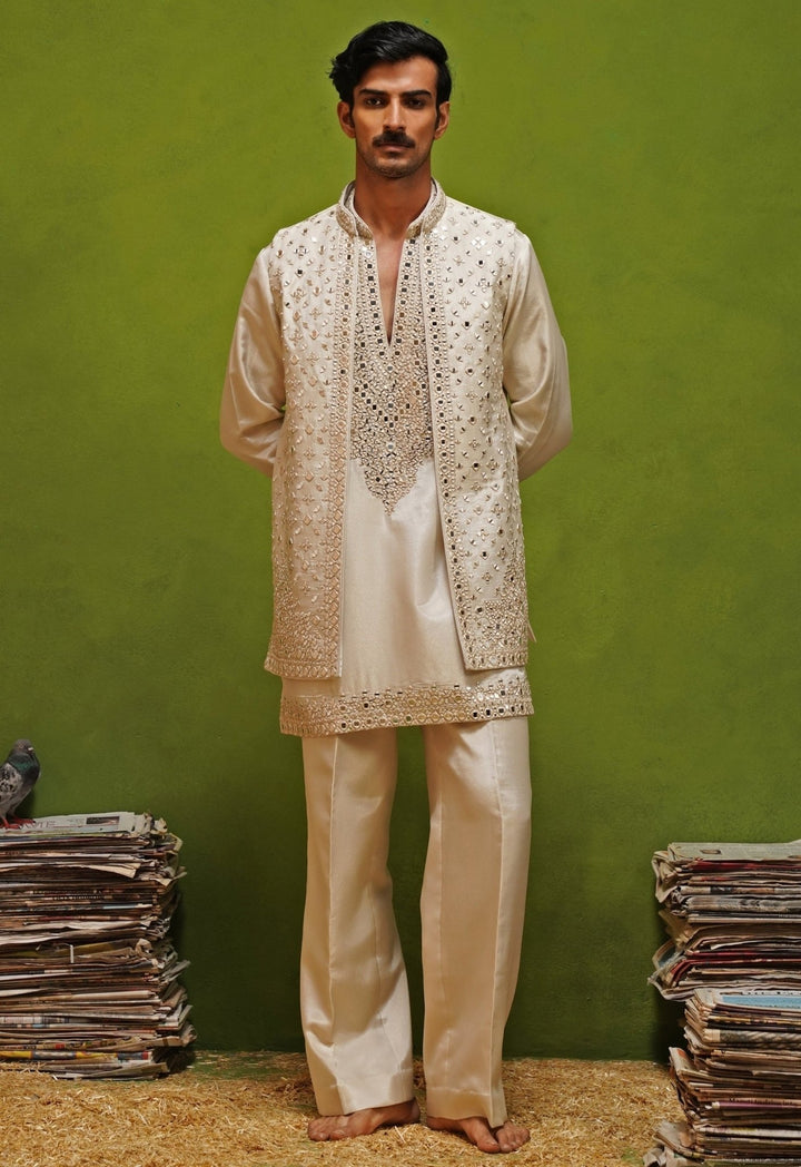 Kalpraag Ivory Tissue Silk Nehru Jacket SetFabilicious Fashion