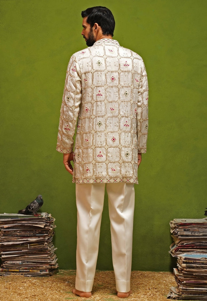 Kalpraag Ivory Tissue Silk Short Kurta Pants SetFabilicious Fashion