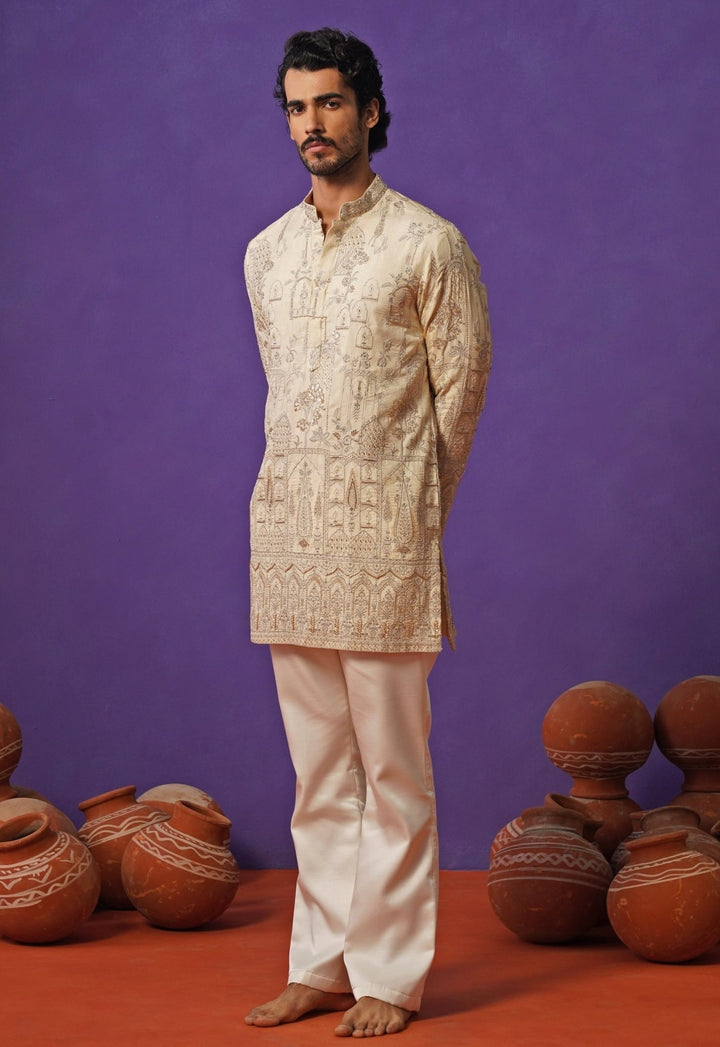 Kalpraag Ivory Tissue Silk Short Kurta SetFabilicious Fashion