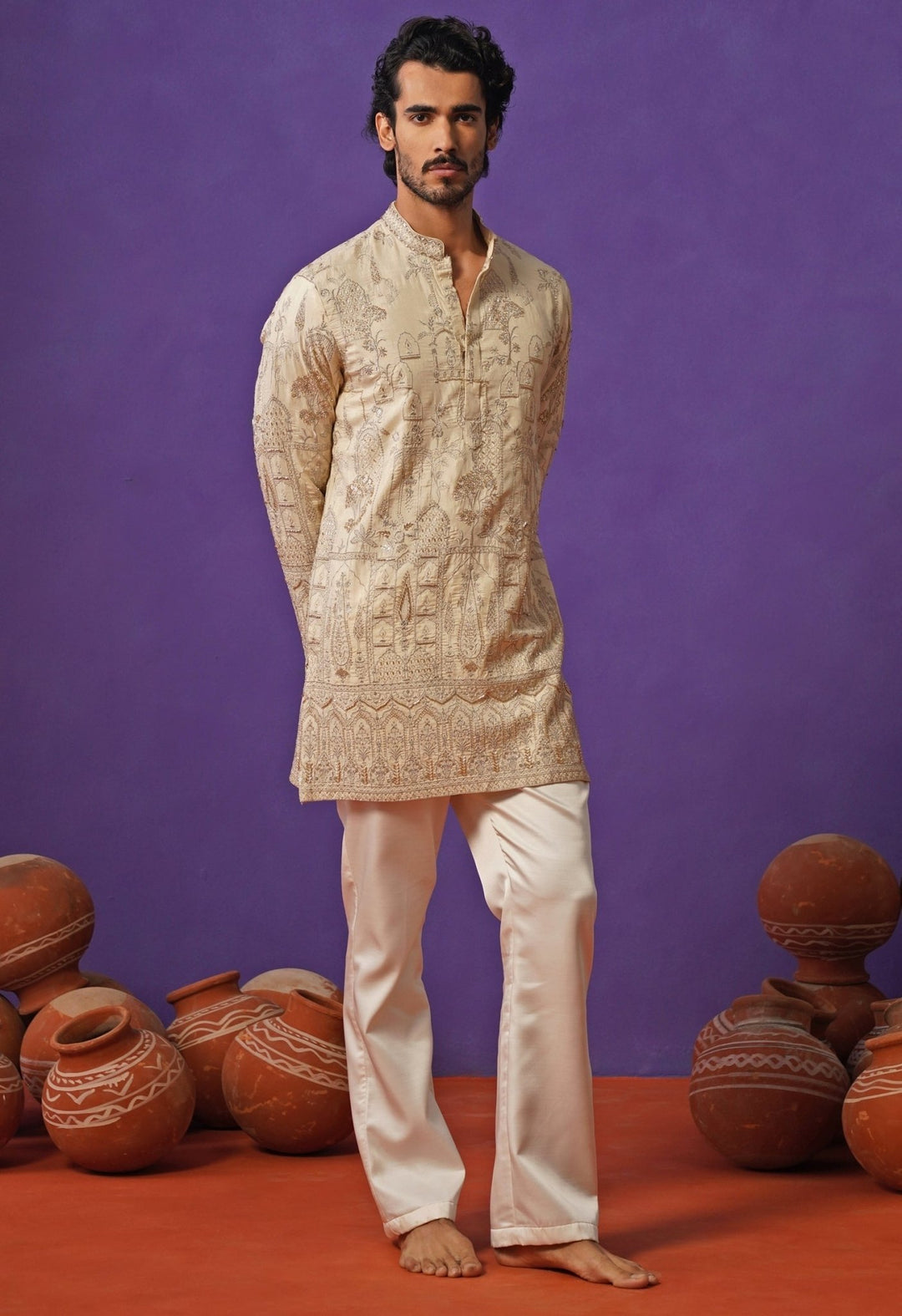 Kalpraag Ivory Tissue Silk Short Kurta SetFabilicious Fashion