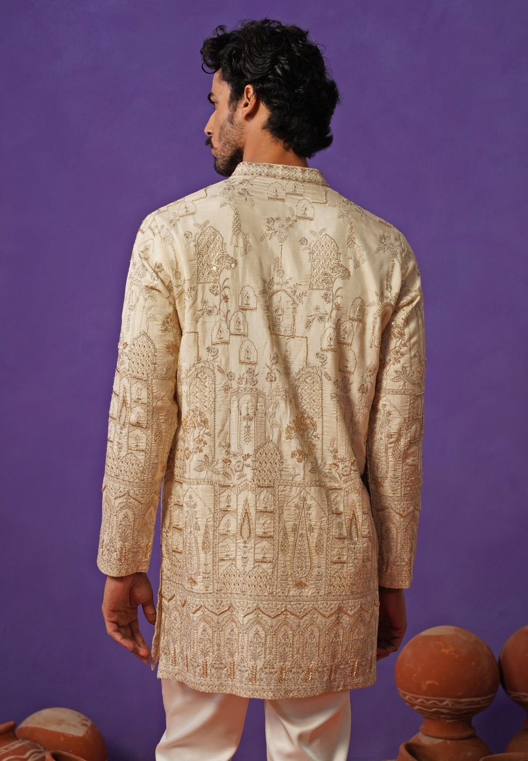Kalpraag Ivory Tissue Silk Short Kurta SetFabilicious Fashion