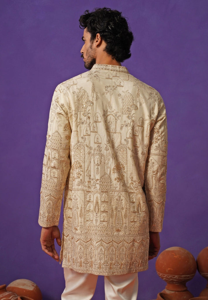 Kalpraag Ivory Tissue Silk Short Kurta SetFabilicious Fashion