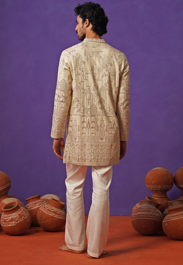 Kalpraag Ivory Tissue Silk Short Kurta SetFabilicious Fashion
