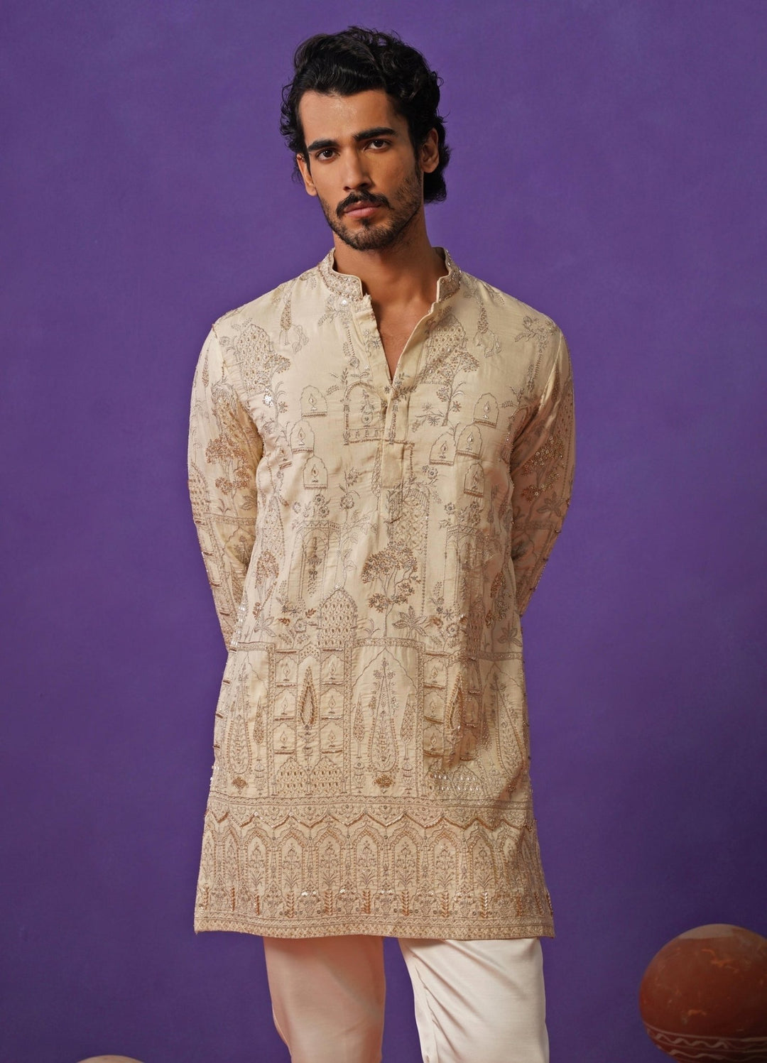 Kalpraag Ivory Tissue Silk Short Kurta SetFabilicious Fashion