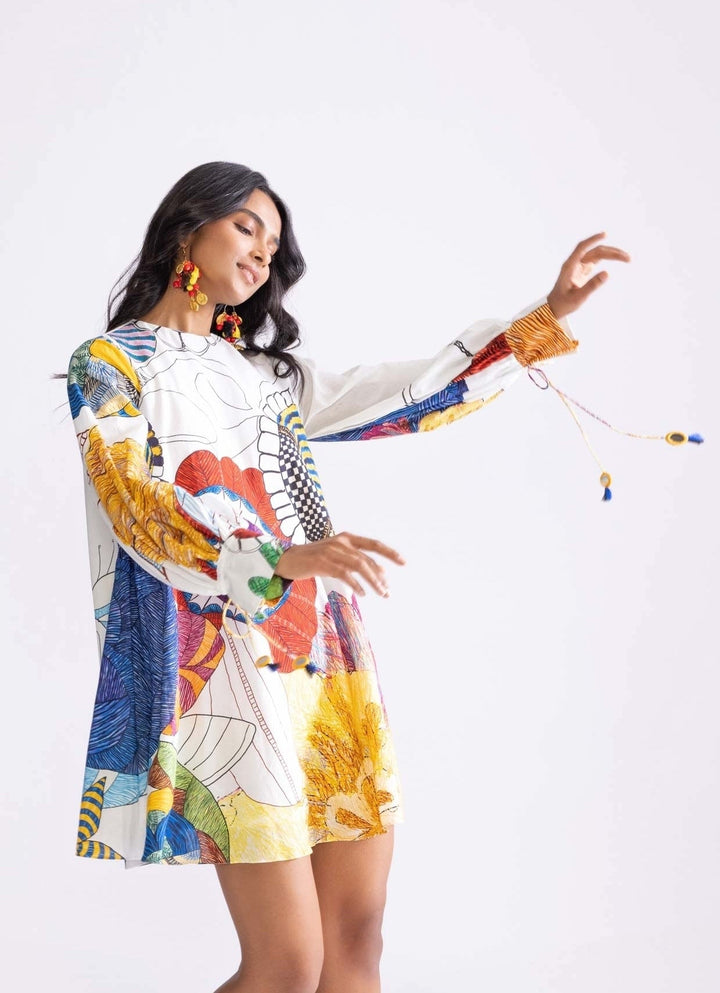 Ivory Tribal Print Dress Saaksha & Kinni - Fabilicious Fashion