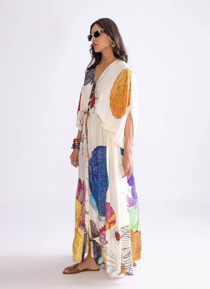 Ivory Tribal Print Kaftan Saaksha & Kinni - Fabilicious Fashion