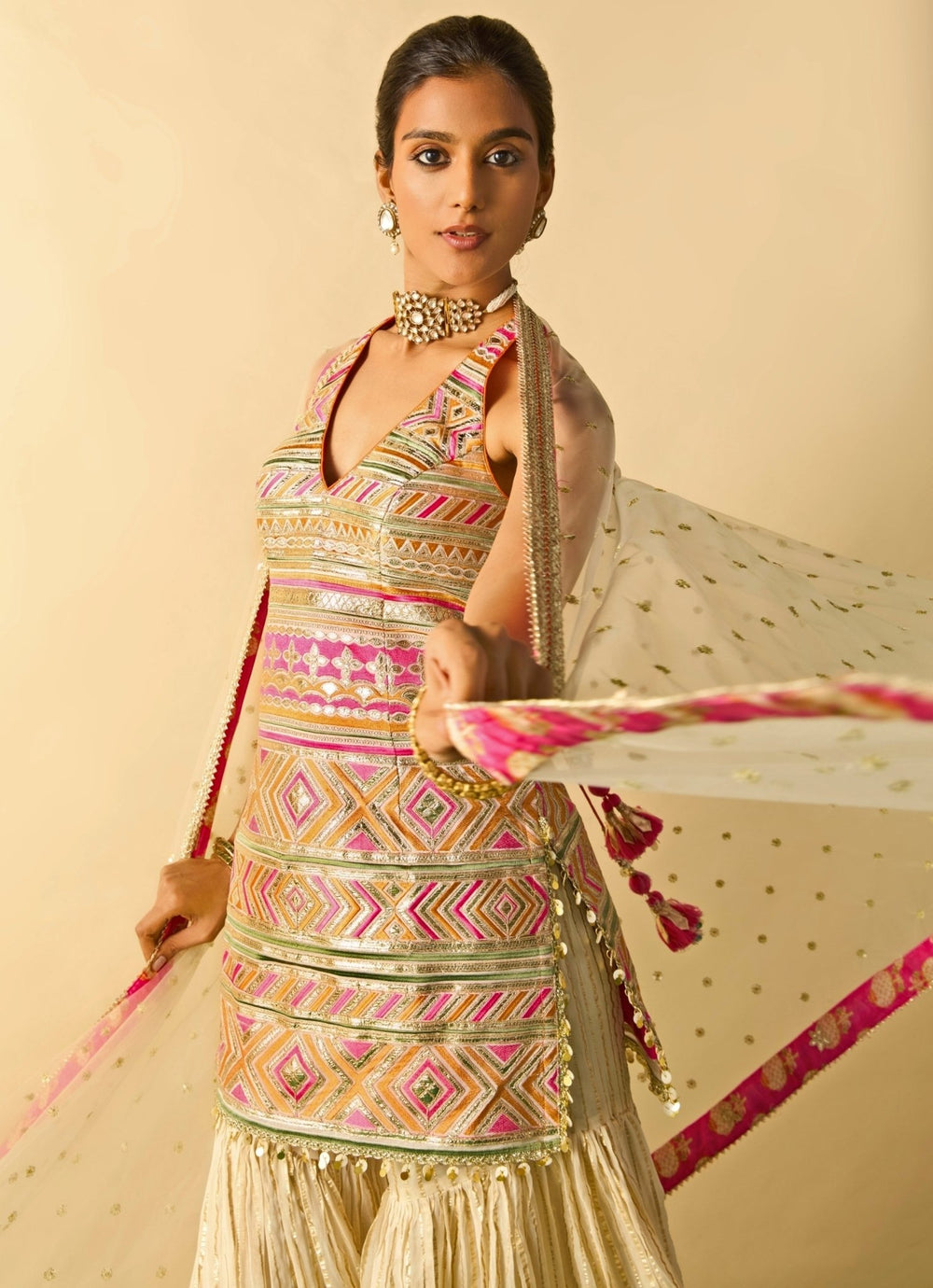 Gopi Vaid Ivory Tussar Kurta Sharara SetFabilicious Fashion