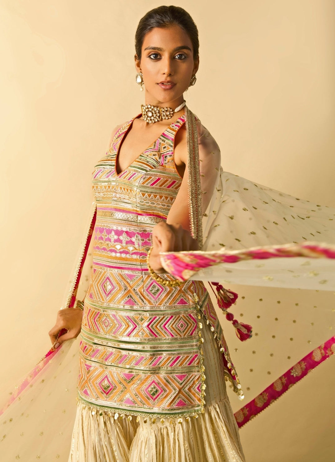 Gopi Vaid Ivory Tussar Kurta Sharara SetFabilicious Fashion