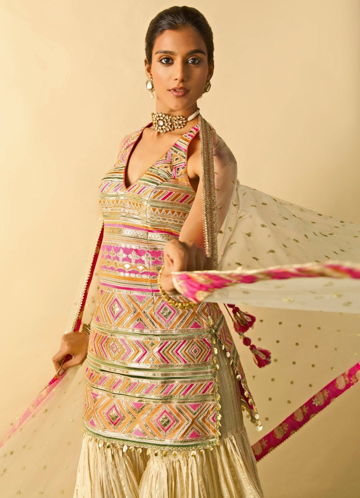 Gopi Vaid Ivory Tussar Kurta Sharara SetFabilicious Fashion