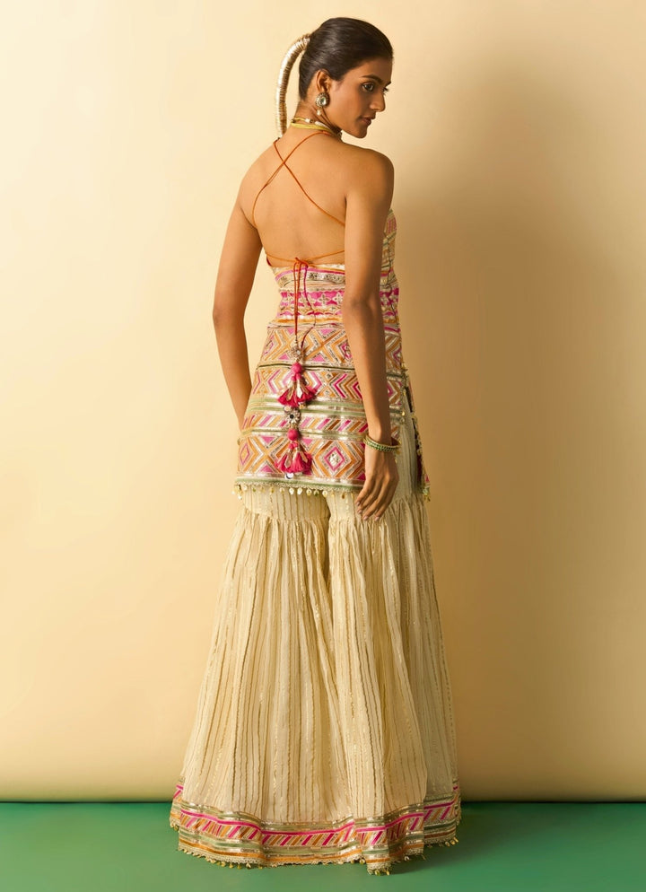Gopi Vaid Ivory Tussar Kurta Sharara SetFabilicious Fashion